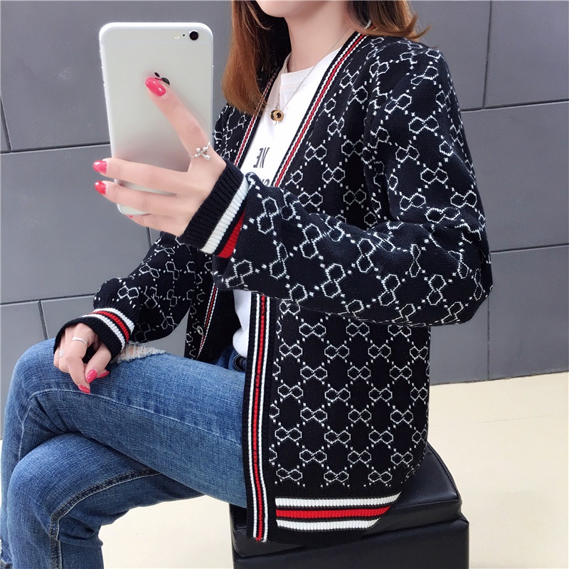 Áo cardigan len nữ khoác ngoài Quảng Châu cao cấp màu đen kaki zizac dệt kim thu đông phong cách Hàn Quốc AC29