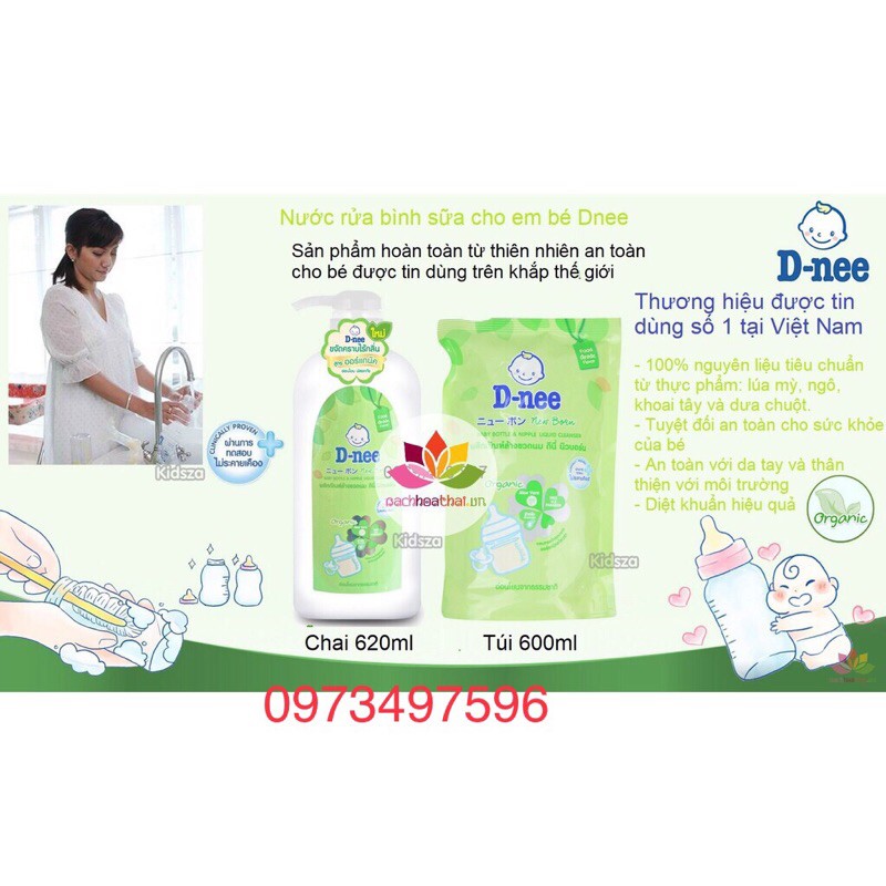 [ Organic Mới] Nước Rửa Bình Sữa Dnee Rửa Rau Củ Quả Thái Lan 600ml