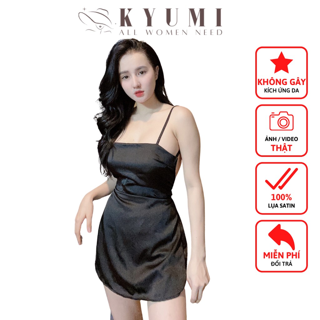 Đồ ngủ sexy đồ ngủ 2 dây áo form dài có mút ngực KYUMI OFFICIAL, chất liệu lụa satin, freesize 40-60kg tùy chiều cao 025