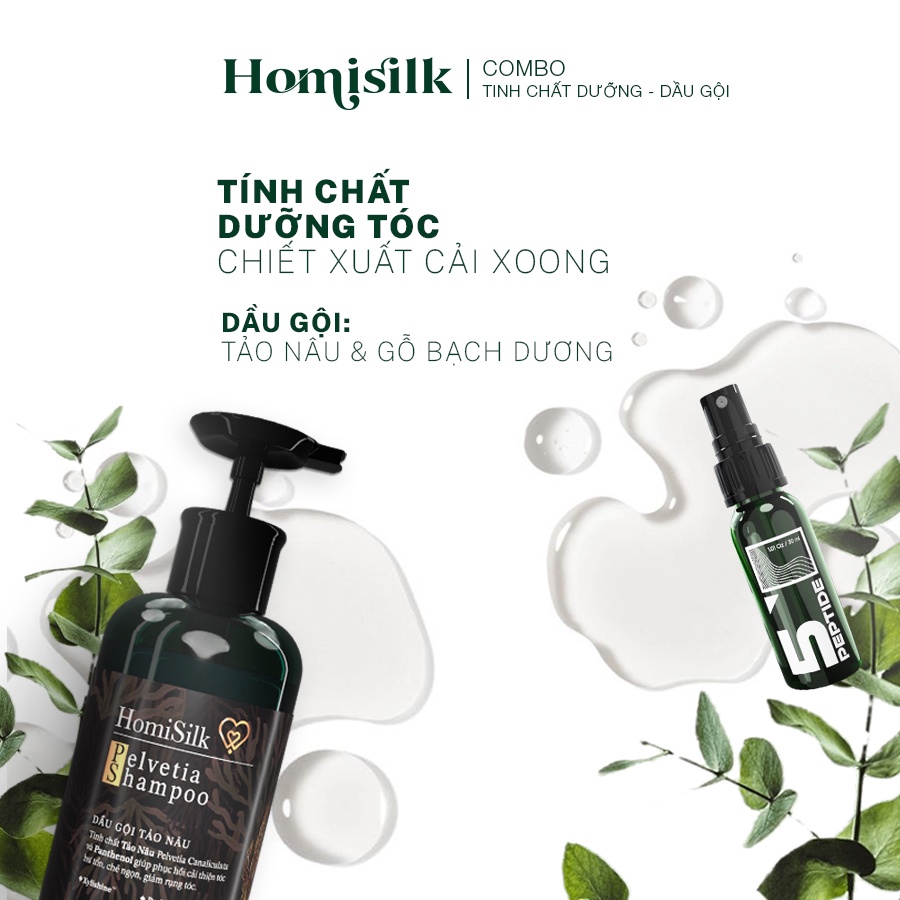 Combo Dầu Gội Tảo Nâu - Tinh Chất Dưỡng Tóc - Phục Hồi Hư Tổn- Dưỡng Ẩm Chuyên Sâu- Homi Silk