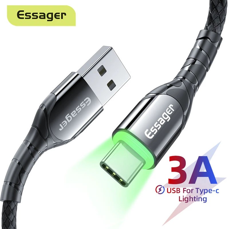 Cáp sạc Essager 3A LED USB Type-C cho Samsung Xiaomi Oppo dài 0.5m/1m/2m/3m