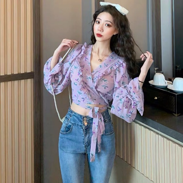 (Sẵn)✨Áo voan croptop nữ chất mềm phong cách cá tính bánh bèo- 3 ảnh thật cuối