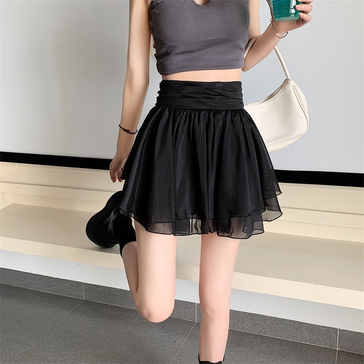Skirt female white A-line skirt 2022 summer New High Waist Chiffon mini skirt pleated skirt