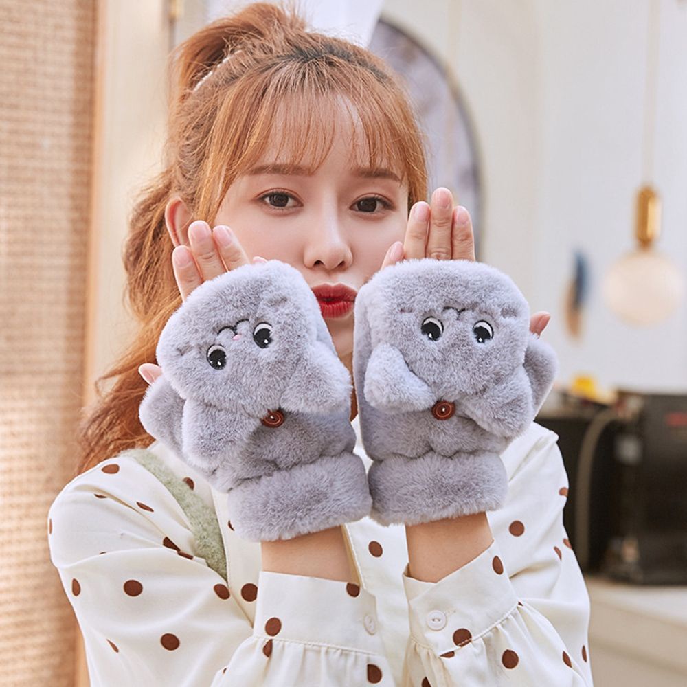 Găng tay hở ngón bằng lông nhung thoáng khí giữ ấm thu đông cho nữ