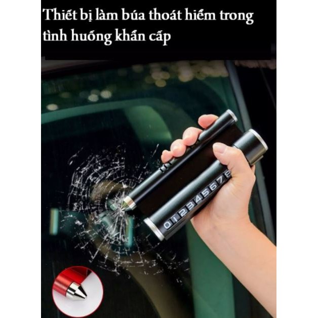 Bảng số điện ô tô kiêm giá đỡ điện thoại, tinh dầu, búa thoát hiểm 4in1