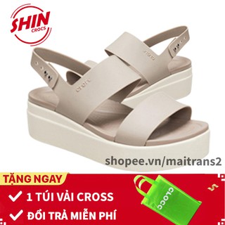 dép sandal💖FREESHIP💖dép sandal đế cao cross họa tiết màu be SHINCROSS7U6Y tặng thêm 1 túi vải đựng sandal
