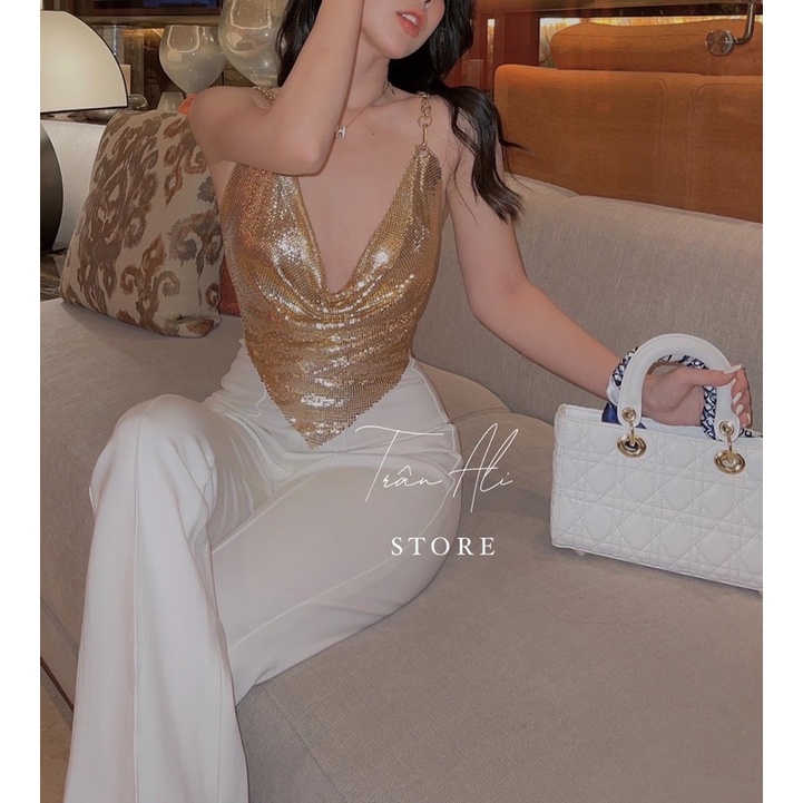 Áo bling bling đá pha lê- áo 2 dây lấp lánh đính đá- áo hai dây xích phong cách sexy