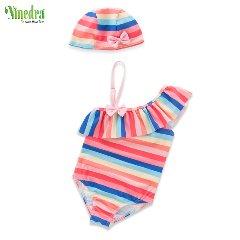 - Đồ bơi một mảnh kẻ sọc màu cầu vồng cho bé gái - NINEDRA
