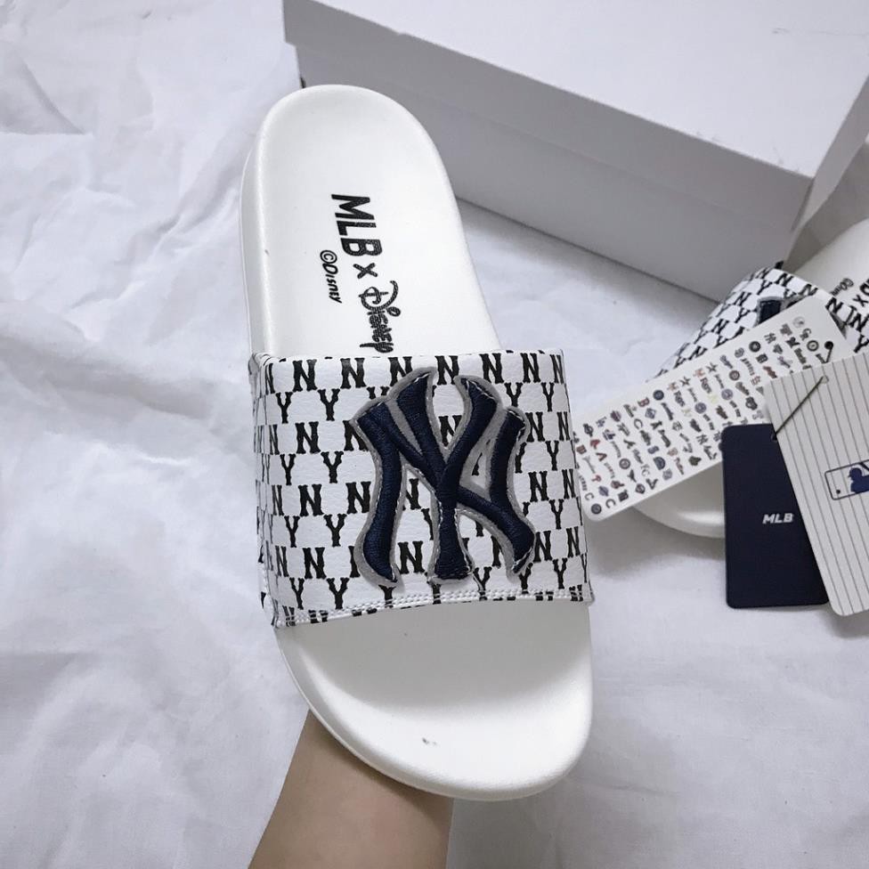 Dép quai ngang mlb unisex Luxury NY, Dép thời trang nam nữ MB NY white đế đúc - LuxurySneaker