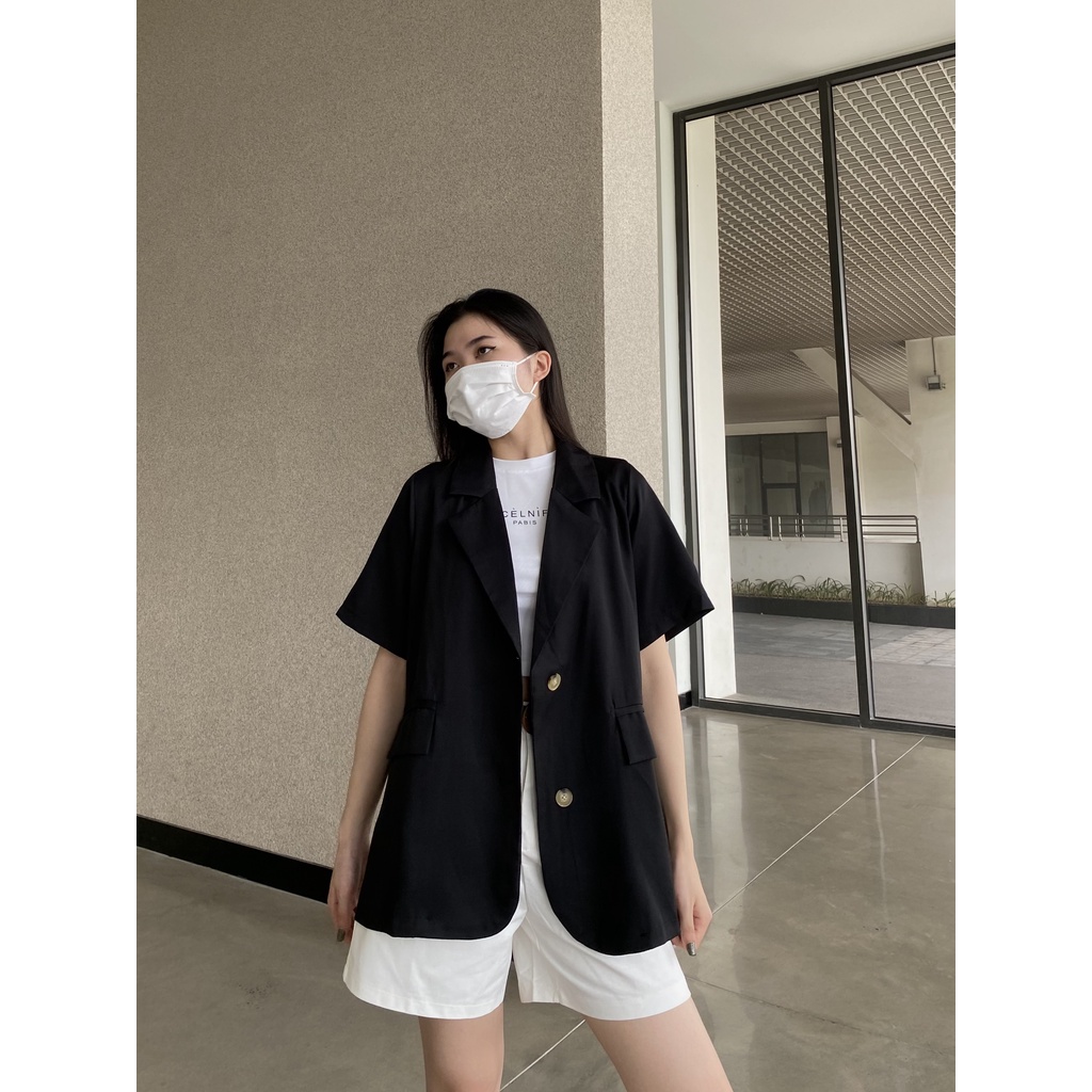 Áo blazer nữ tay ngắn Caliesweet áo khoác blazer nữ có độn vai
