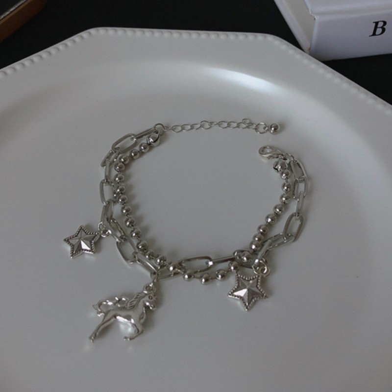 Vòng tay thiết kế mặt hình kỳ lân/2 ngôi sao phong cách hip hop hợp thời trang