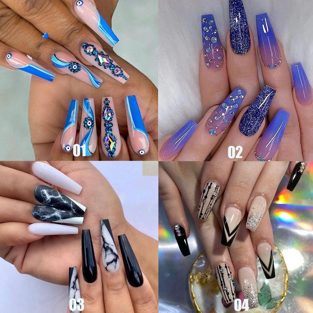 XIANTIN Hộp 24 Móng Tay Giả Che Phủ Toàn Diện Họa Tiết Cẩm Thạch / Kim Cương Giả Có Thể Tháo Rời