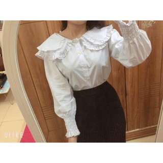 Áo sơ mi cổ bèo nơ, áo cổ sen 2 tầng công sở nữ tính