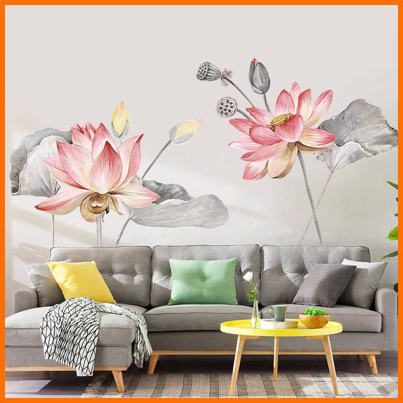 Decal dán tường decor hoa sen GS9322 trang trí phòng khách phòng ngủ