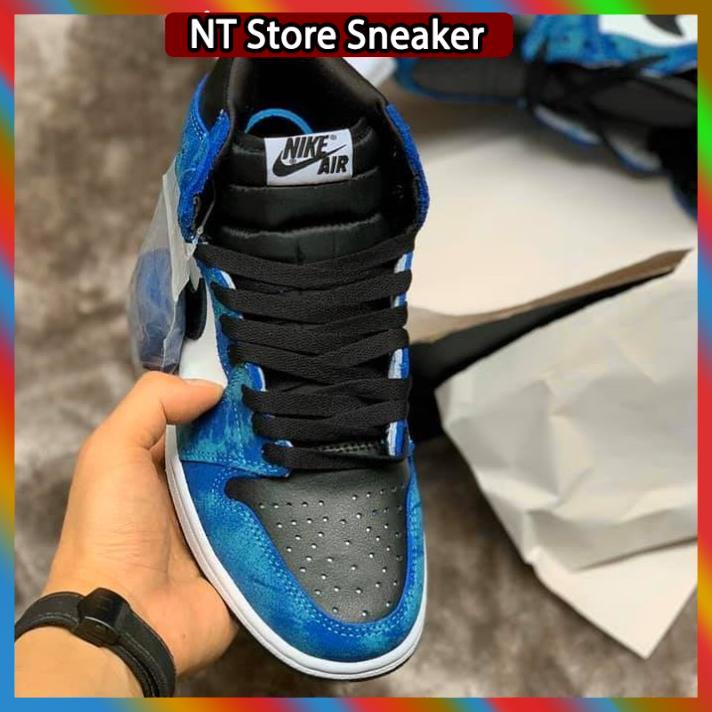 Giày thể thao Jordan xanh loang nước biển cổ cao, Giày JD1 high tie dye cao cổ nam nữ siêu hot Full Box Bill + tặng dây