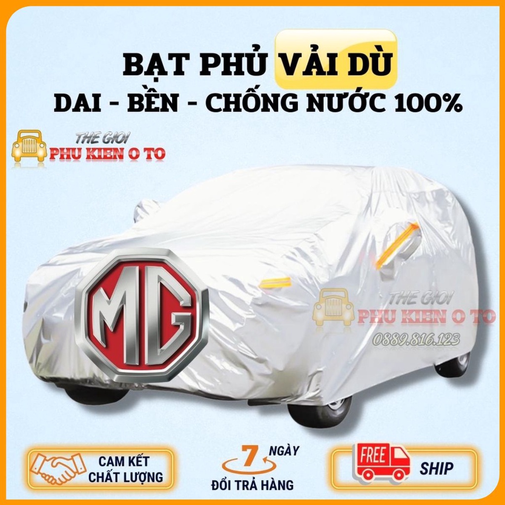 Bạt Phủ Ô Tô Vải Dù MG HS, ZS, MG5, Có Phản Quang, Có Khóa Kéo Cửa Lái, Chống Nắng, Chống Nước, Chống Xước