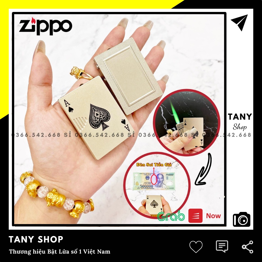 ✖𝘽𝙖̣̂𝙩 𝙇𝙪̛̉𝙖 đồng nguyên khối 𝒁𝒊𝒑𝒑𝒐 ĐỘC LẠ DL015 TD mẫu hình lá bài có đèn pin soi 2in1 - Hôt quẹt TANY SHOP