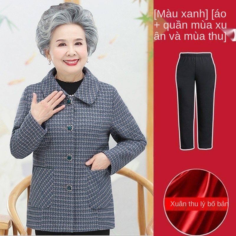 Áo khoác bà ngoại trung niên và người già Bộ đồ mùa thu cho mẹ 60 tuổi xuân 70