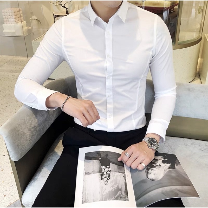 Áo sơ mi nam dài tay cổ bẻ loại vải tốt quảng châu đủ size