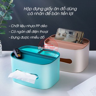 Hộp đựng giấy ăn đồ dùng cá nhân ba màu đa năng có khay đựng điện thoại chất liệu nhựa PP cao cấp