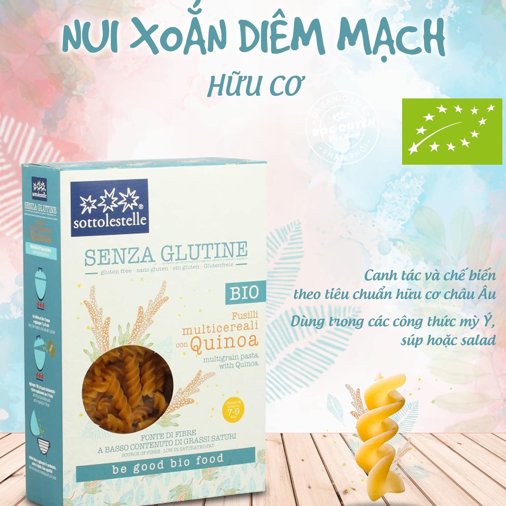 Nui xoắn diêm mạch hữu cơ Gluten Free Sottolestelle 340g