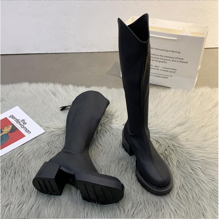 Bôt đùi cao cổ WOMENSTORY giày boots nữ da PU mềm khóa sau boot mũi tròn đế bằng 5 cm boost thời trang mùa đông 996