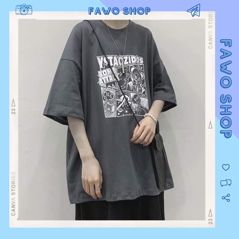 Áo thun Unisex form rộng tay lỡ, Áo phông nam nữ cotton thấm hút, dày dặn mềm mịn họa tiết MANGA
