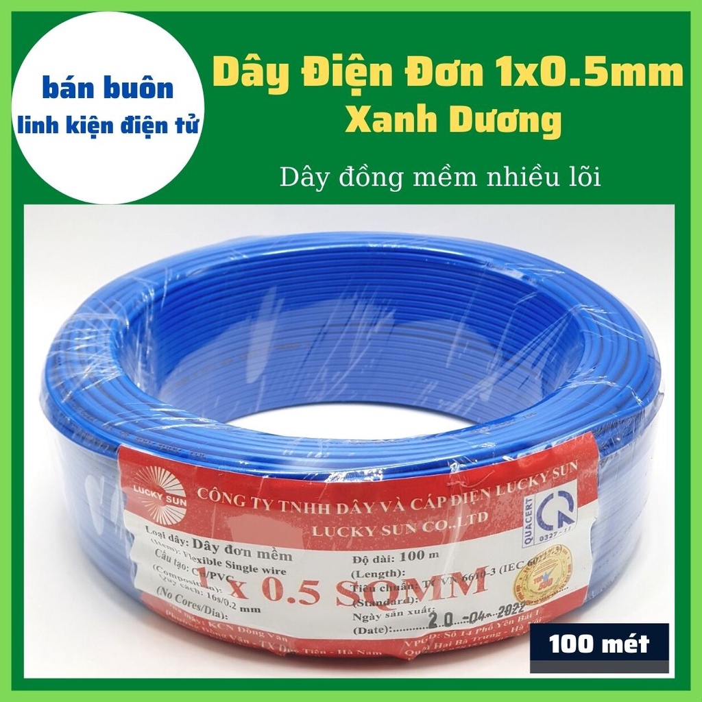[100 mét] Dây điện đơn 1x0.5mm màu xanh dương, dây điện mềm nhiều lõi, dây đơn 1x0.5mm [100% Đồng]