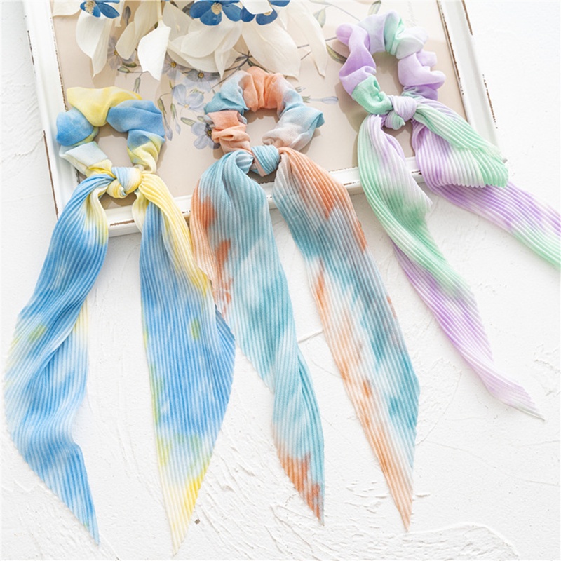 Dây Buộc Tóc Cao Su Co Giãn Họa Tiết Hoa Nhuộm Màu Xinh Xắn Cho Nữ