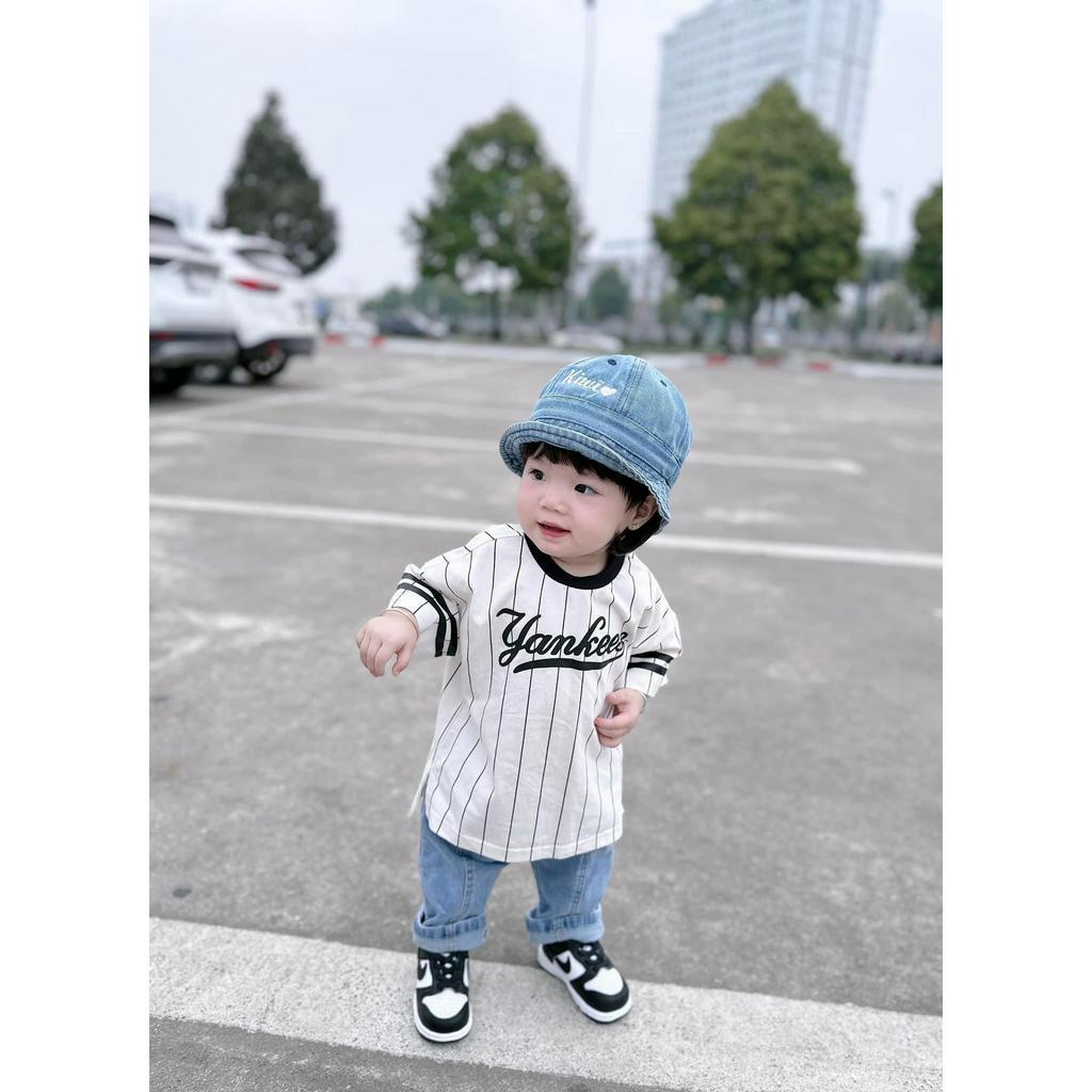 Áo thun gia đình Yannkee kẻ sọc phối tay cho bé, áo phông trẻ em unisex Samy Kids