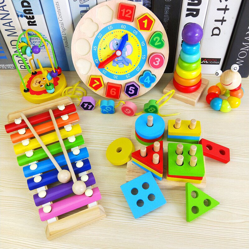 [Sale Sốc] Đồ chơi phát triển trí tuệ, combo 6 món gỗ, đồ chơi trẻ em cho bé gái, trai xếp mô hình lắp ráp ghép khối