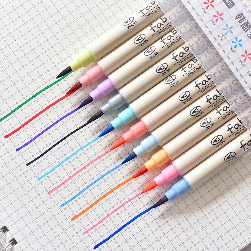 Bộ 10 bút dạ quang lông mềm làm đồ thủ công/trang trí sổ tay tiện dụng