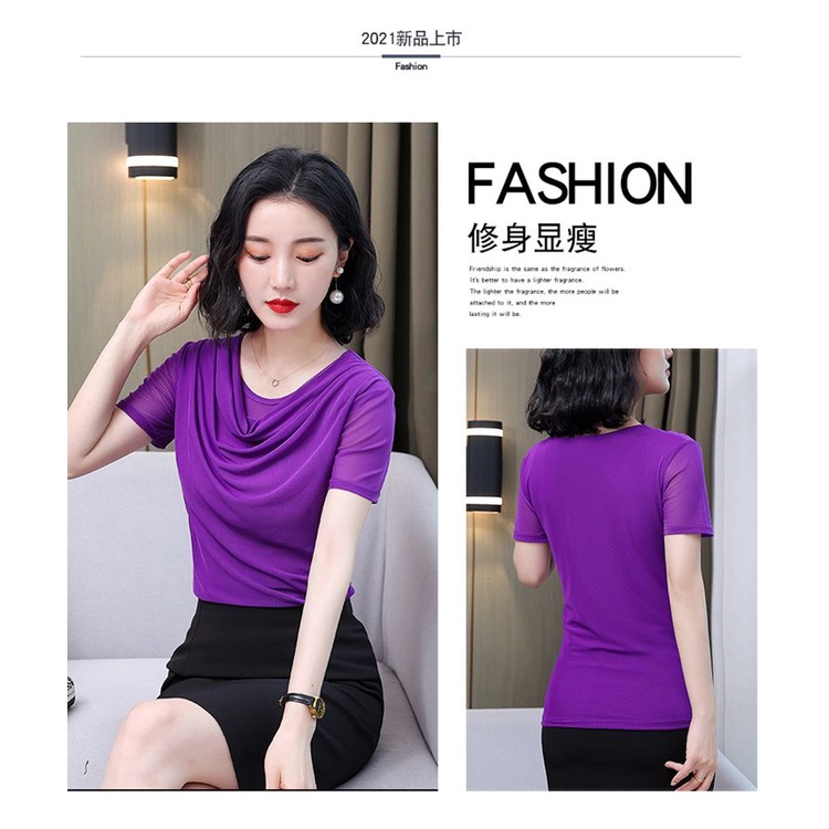 Áo Thun Tay Ngắn Dáng Ôm Phối Lưới Thời Trang Mùa Hè 2022 Cho Nữ