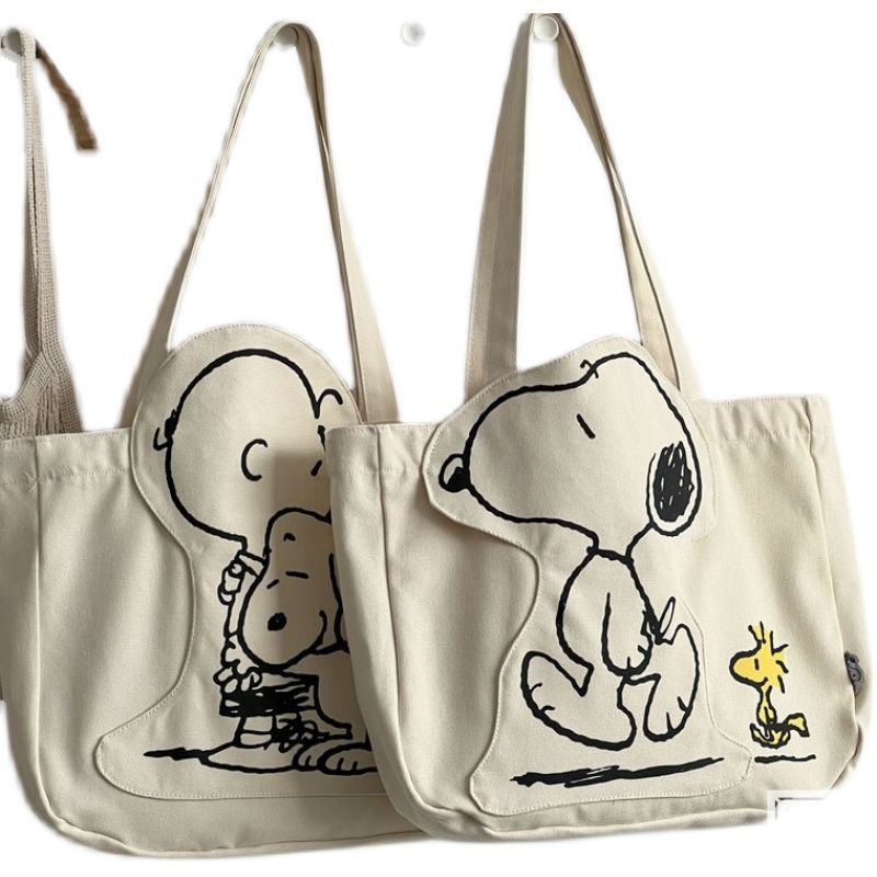 Túi Xách Canvas Cỡ Lớn Thêu Họa Tiết Hoạt Hình Snoopy / Charlie Dễ Thương Cho Nữ
