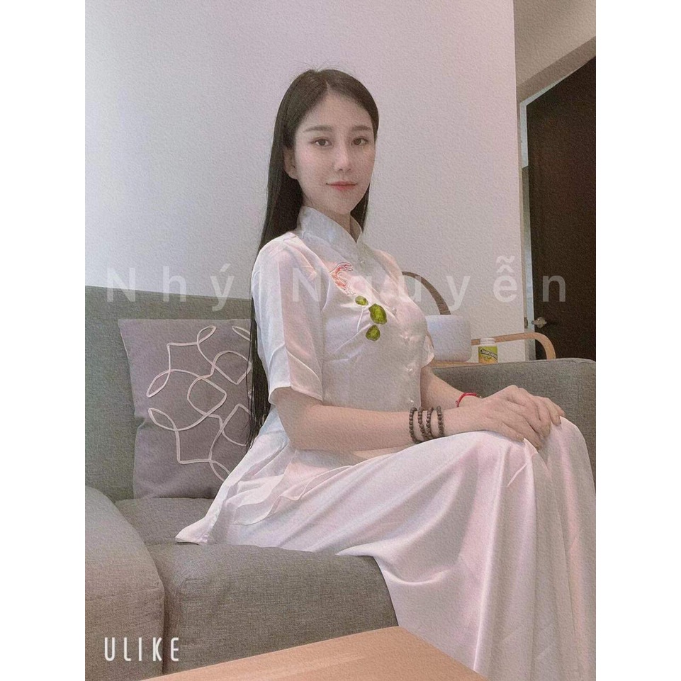 Đồ Lam Nữ Đi Chùa Mẫu Cá Ngọc Vải Lụa Satin MÀU TRẮNG HÌNH KHÁCH ĐÃ MUA MẶC