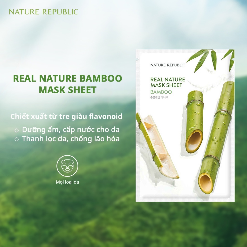 Mask Tre Nature Republic Real Nature Bamboo Mask Sheet Mặt nạ cấp nước và trẻ hóa làn da 23ml