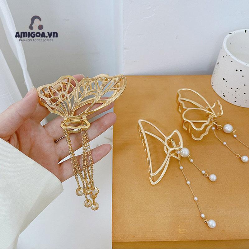 Kẹp Tóc Hình Bướm Bằng Kim Loại Kích Thước Lớn Thanh Lịch Sang Trọng