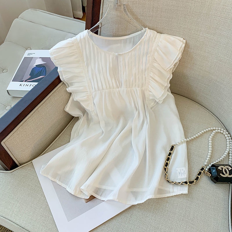 Áo Kiểu Tay Ngắn Phối Bèo Thời Trang Mùa Hè Trẻ Trung
