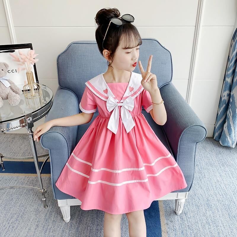 Đầm Đi Học Đính Nơ Phong Cách Preppy Mùa Hè Mới Cho Bé Gái