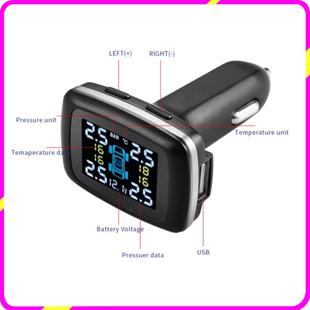 Cảm biến áp suất lốp dạng tẩu gắn van ngoài ô tô TPMS, dùng nguồn tẩu 12V