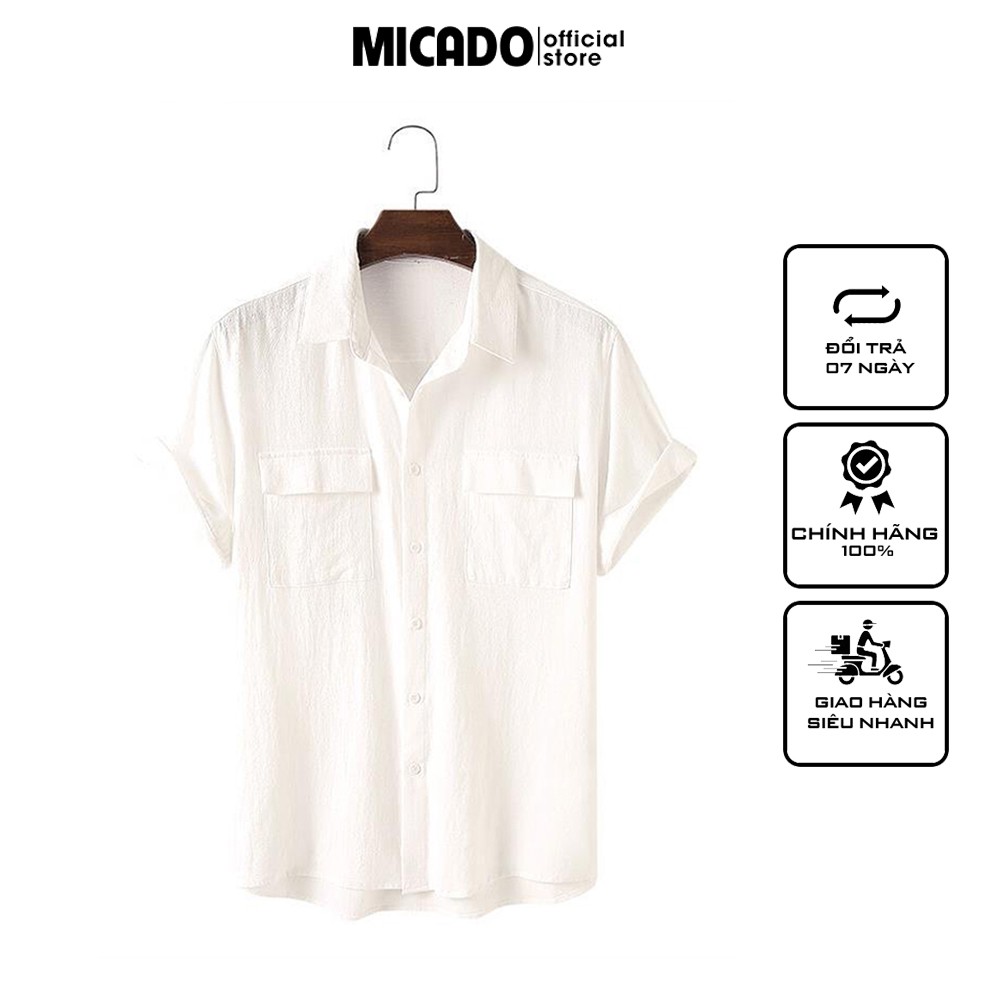 Áo sơ mi cộc tay nam cổ bẻ có túi hộp chất đũi cao cấp mặc thoáng mát nhẹ nhàng Micado | BigBuy360 - bigbuy360.vn