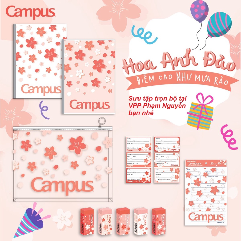 Vở Kẻ Ngang 80 Trang Campus Sakura – Có Chấm – Định Lượng 70g/m2