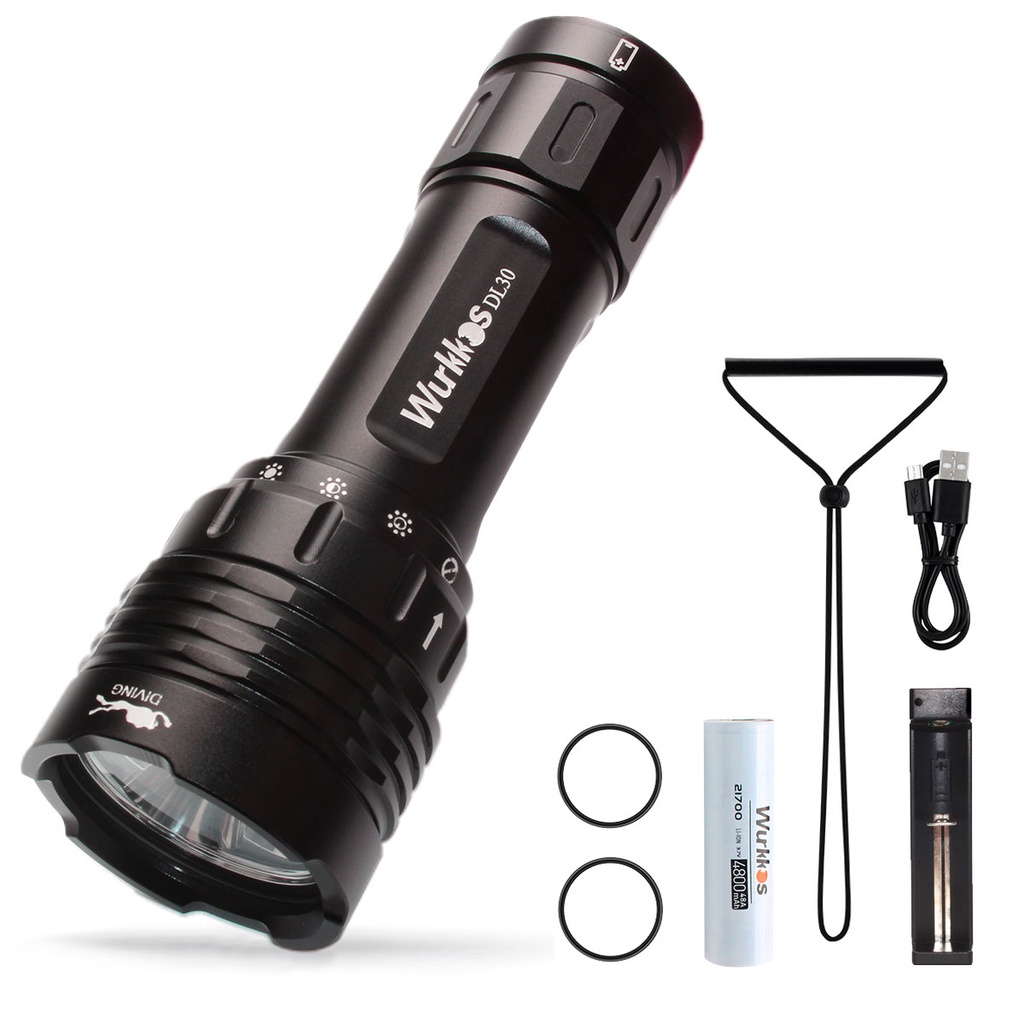 Đèn pin lặn WURKKOS DL30 21700 3600lm LH351D có vòng nam châm tiện dụng