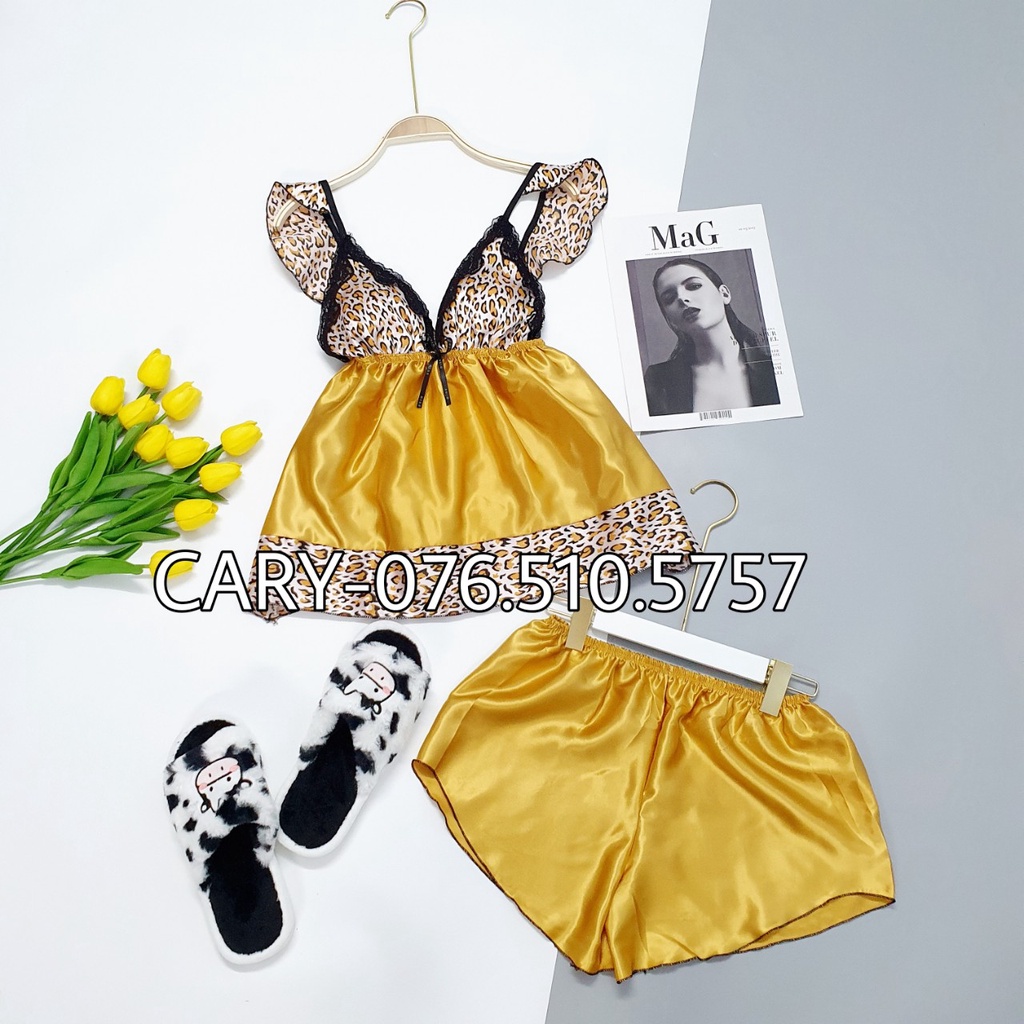 Đồ ngủ sexy,đồ ngủ hai dây phối ren chất lụa phi có mút ngực CARY