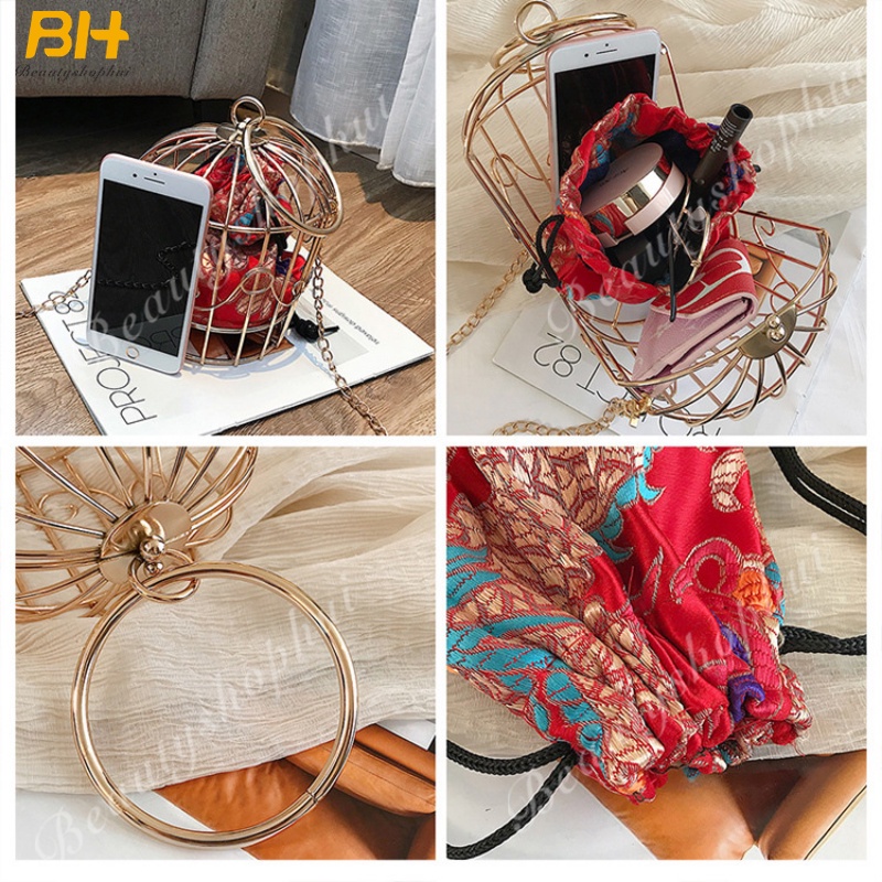 Túi Xách Bucket Đeo Vai Cỡ Nhỏ Họa Tiết Thổ Cẩm Phối Dây Xích Kiểu Hàn Quốc Thời Trang 2022 Cho Nữ