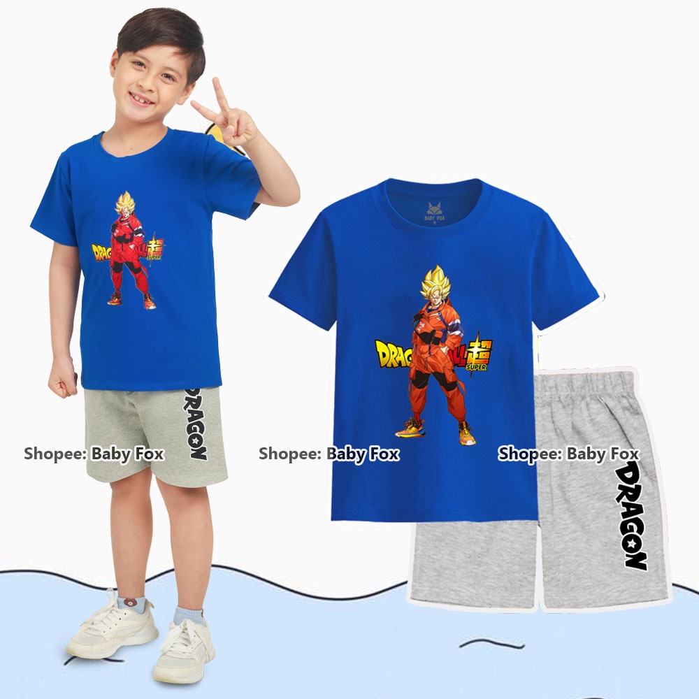 Bộ thun bé trai size nhí, trung, đại 100% cotton loại tốt, thương hiệu BABY FOX, hình Dragon Ball, Songoku j