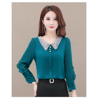 Áo sơ mi công sở nữ tay dài cổ viền ren sang trọng thanh lịch có bigsize mẫu mới giá rẻ đẹp mang phong cách Hàn Quốc