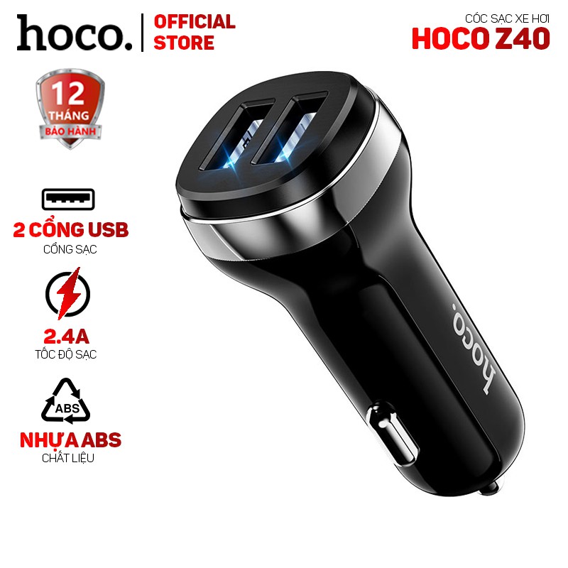 Cóc sạc nhanh Hoco Z40 trên xe hơi 2 cổng USB -Dành cho mọi thiết bị