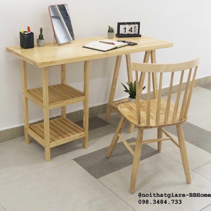 Bộ bàn ghế làm việc gỗ thông Mỹ dày 3cm (120 x 50cm) BBHome