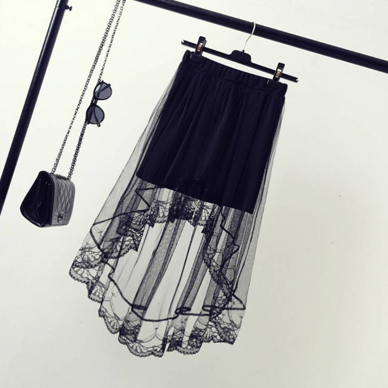 Chân Váy Midi Lưng Cao Xếp Ly Phối Ren Lưới Thời Trang Mùa Hè Xinh Xắn Cho Nữ
